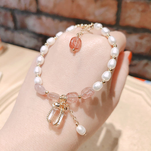 Pulsera de Perla Barroca Flor de Durazno Dorado