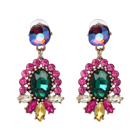 Aretes Retro de Perla y Diamante en Aleación