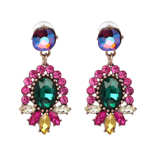 Aretes Retro de Perla y Diamante en Aleación