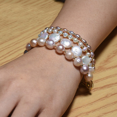 Pulsera Multicapa de Perlas Barrocas de Agua Dulce Natural