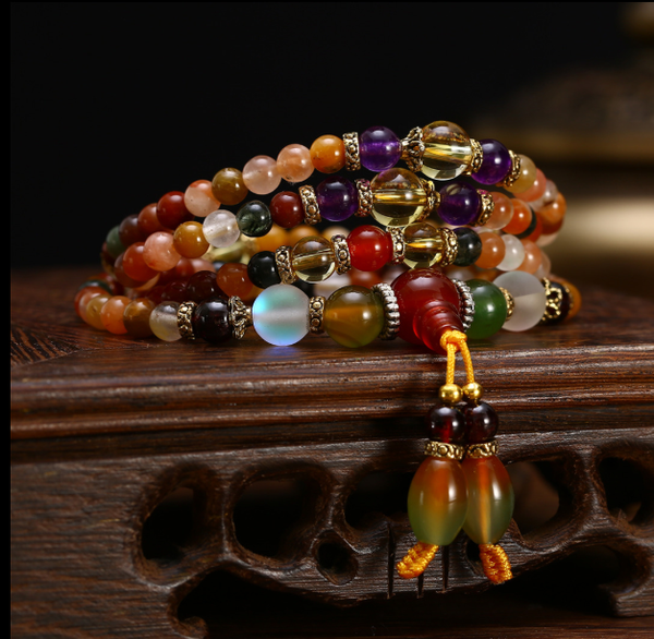 Pulsera de Cristal Fu Lu Shou 108 Cuentas 4-5mm - Energía y Protección