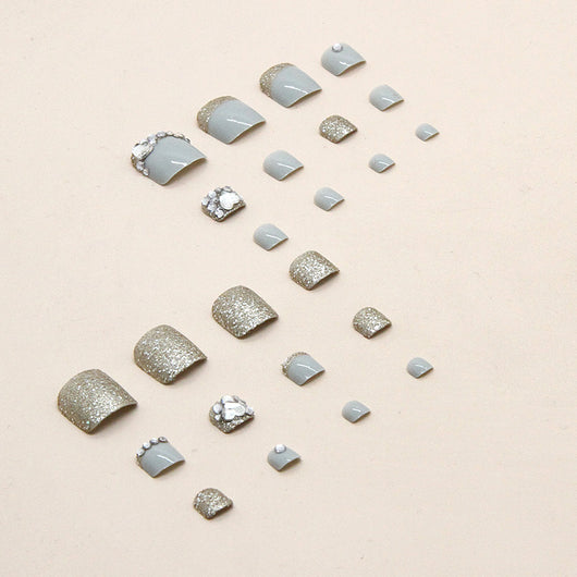 Uñas de Pie Brillantes con Diamantes Completos Champagne - Image 3