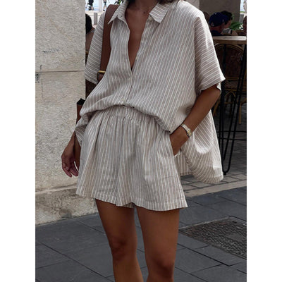 Conjunto de Camisa y Shorts a Rayas Holgado y Casual - Image 3