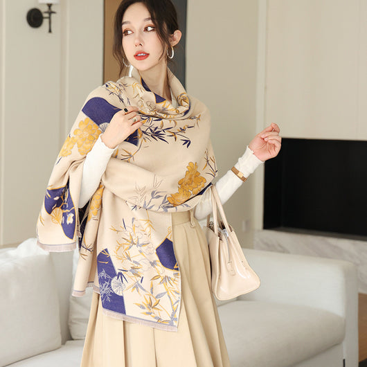 Bufanda de Cachemira Elegante Estilo Nacional Reversible Jacquard Doble Cara - Image 4