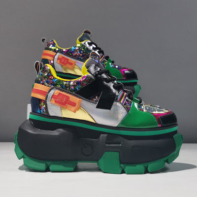 Zapatos Plataforma con Lentejuelas de Cuero y Bloques de Color - Image 8