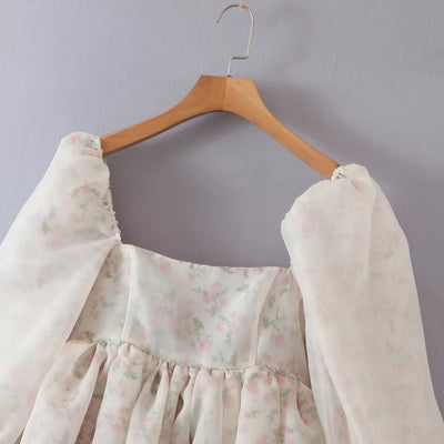 Vestido Estampado con Cuello Cuadrado y Mangas Abullonadas - Image 2