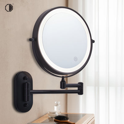 Espejo de Baño con Luz LED Plegable Doble Cara sin Perforación