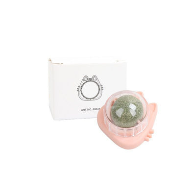 Light blue and light green catnip ball wall toys, shaped like cat faces, with clear domes containing catnip. - Image 3