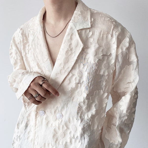 Camisa Unisex Jacquard Bordada en Tono Albaricoque