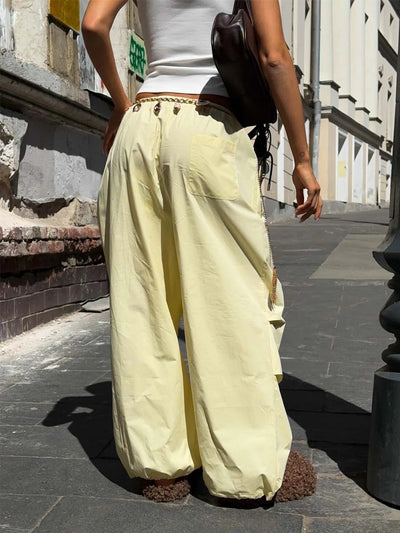 Pantalones Casuales Sueltos con Cordón Ajustable - Poliéster Liso para Mujer - Image 42