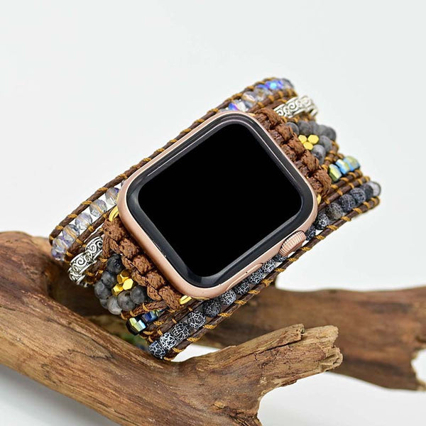 Pulsera Envolvente de 5 Capas Ónix Desgastado con Correa Trenzada Boho