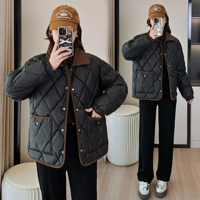 Chaqueta Acolchada de Cuero PU con Diseño Rombo - Suelta y Versátil - Image 2