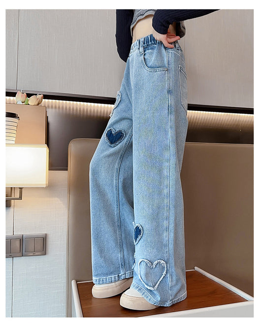 Pantalones Denim Anchos con Borde Crudo para Niñas - Image 9
