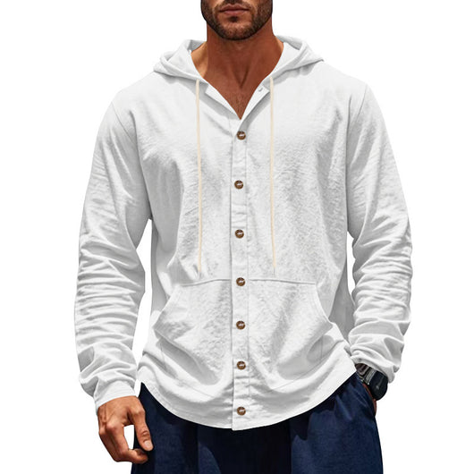 Camisa de Lino Holgada para Hombre - Minimalista de Manga Larga - Image 6