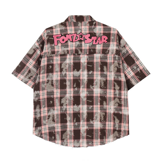 Camisa de Cuadros Desgastada de Manga Corta para Hombre - Image 2