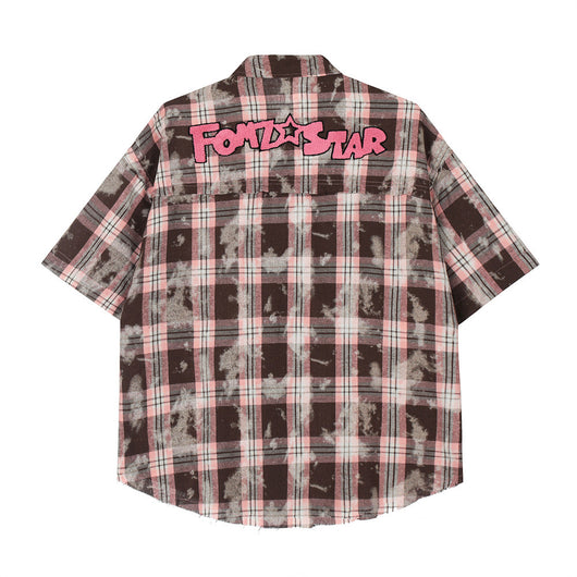 Camisa de Cuadros Desgastada de Manga Corta para Hombre - Image 2