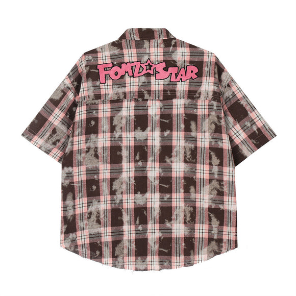 Camisa de Cuadros Desgastada de Manga Corta para Hombre