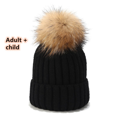 Gorro Tejido de Pelota de Pelo Real con Mapache - Juego para Padres e Hijos - Image 25