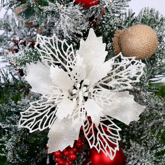 Flores Navideñas Artificiales con Brillo - Adornos para Árbol de Navidad y Decoración del Hogar - Image 26