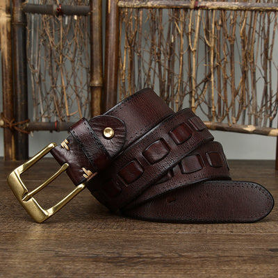 Cinturón Retro para Hombre en Cuero Genuino con Hebilla de Bronce - Image 7