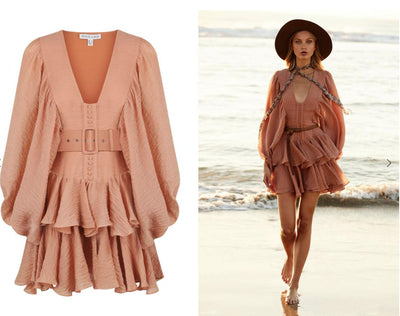 Vestido V-Escote con Volantes Superpuestos y Mangas Farol - Image 10