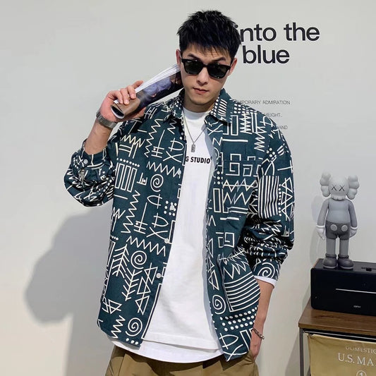 Camisas Manga Larga Personalizadas con Estampado Geométrico para Hombre