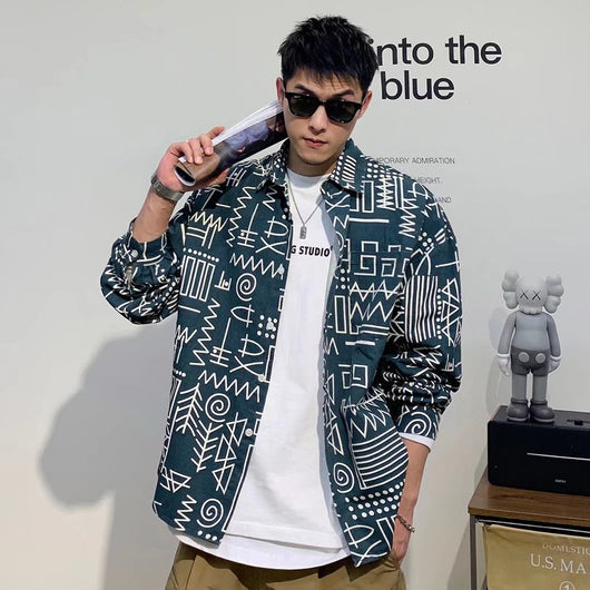 Camisas Manga Larga Personalizadas con Estampado Geométrico para Hombre