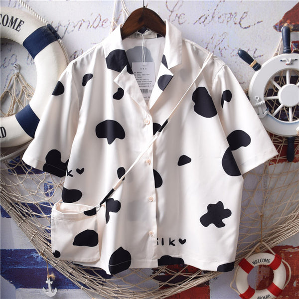 Blusa Infantil Estampado Vaca Adorable con Cuello y Bolsa Incluida