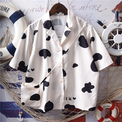Blusa Infantil Estampado Vaca Adorable con Cuello y Bolsa Incluida
