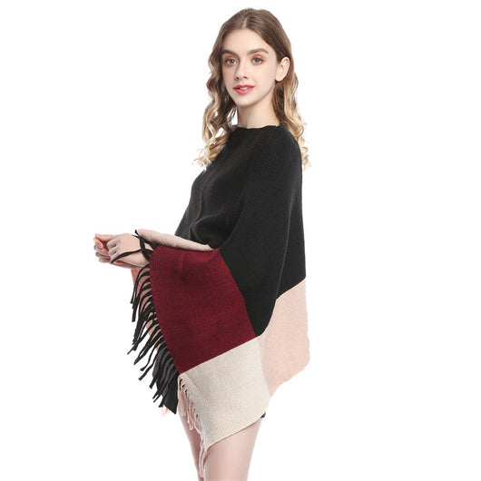 Capa Tejida para Mujer con Patchwork de Contraste de Colores - Image 14