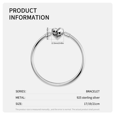 Pulsera de Plata Esterlina S925 Cadena Hueso de Serpiente con Calavera Doble - 3MM - Image 9