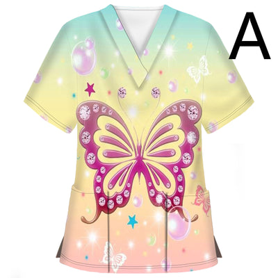 Camiseta Casual para Enfermeras con Diseño Mariposa 3D
