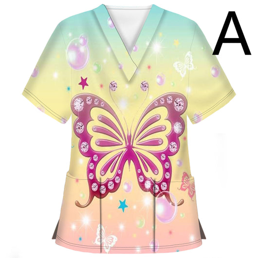 Camiseta Casual para Enfermeras con Diseño Mariposa 3D