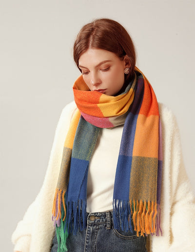 Bufanda Chal de Cashmere con Borlas - Abrigo Escocés Largo para Invierno