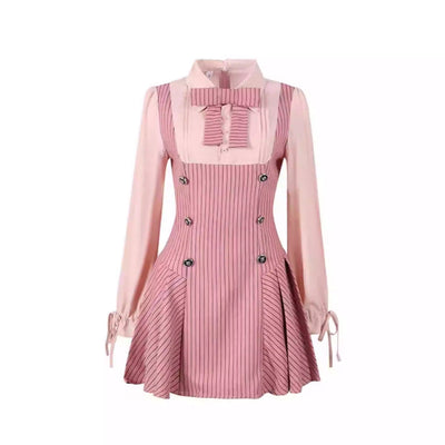 Vestido Preppy Dos Piezas con Blusa Manga Larga Fresca y Elegante - Image 3