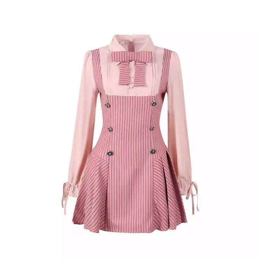 Vestido Preppy Dos Piezas con Blusa Manga Larga Fresca y Elegante - Image 3