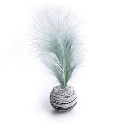 Pink and white marbled pet toy ball with a fluffy white feather on top, designed for cats and dogs. - Image 12