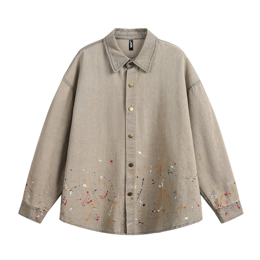 Camisa Denim Holgada con Efecto Tinta Splash