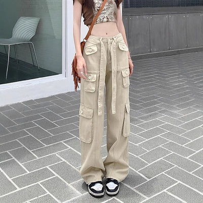 Pantalones Cargo Sueltos Vintage Americano con Múltiples Bolsillos y Detalles Desgastados - Image 3