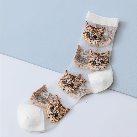 Calcetines de Seda para Mujer con Diseño Gato y Personalidad Dulce - Image 3