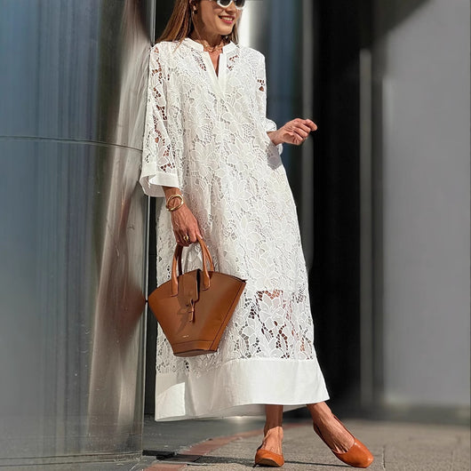 Blusa de Playa Holgada con Encaje - Camisa Vacacional Elegante - Image 2
