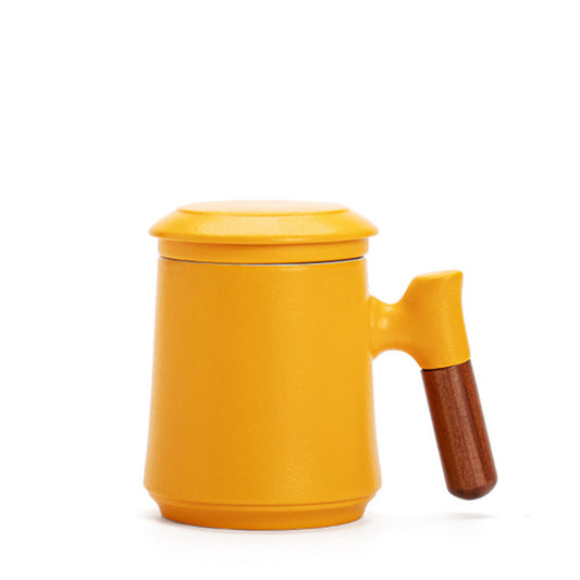Taza de Cerámica con Filtro de Té y Asa de Madera