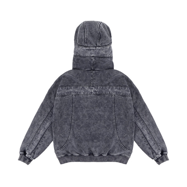 Sudadera Hoodie Hombre Diseño Distressed con Costuras Contrastantes - Forro Polar Grueso Invierno