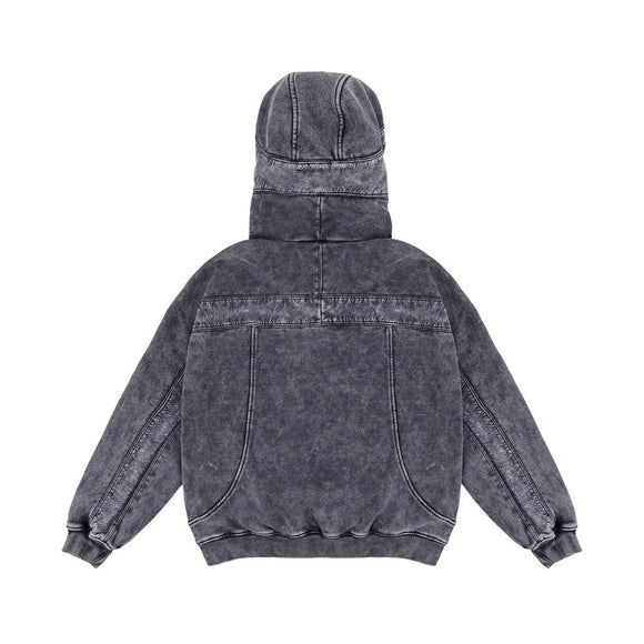 Sudadera Hoodie Hombre Diseño Distressed con Costuras Contrastantes - Forro Polar Grueso Invierno