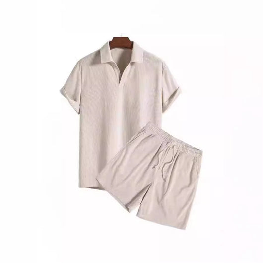 Conjunto de Playa Casual Dos Piezas en Pana Multicolor con Manga Corta - Image 4