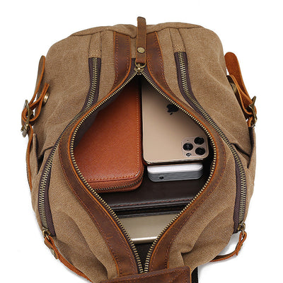 Bolsa de Pecho Retro Cuero Genuino y Lona - Mochila Cruzada Multifuncional para Hombre - Image 3