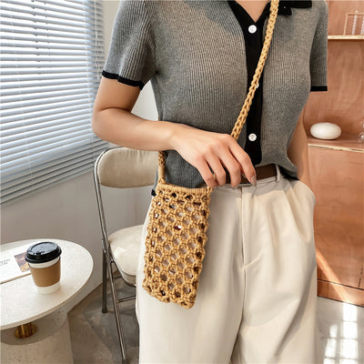 Bolsa Mensajera Tejida de Colores Lisos - Estilo Casual Multiusos - Image 7
