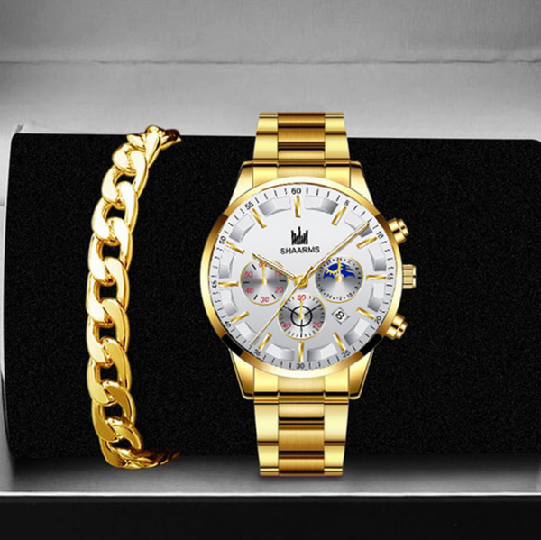 Reloj de Cuarzo Grande con Tres Ojos y Calendario - Diseño Redondo Elegante