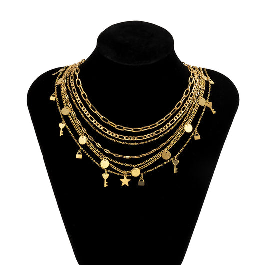 Collar Clavícula Personalizado con Candado de Lentejuelas y Cadena Fina Estrella