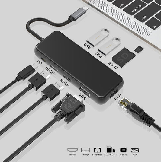 Tarjeta Adaptadora 9 en 1 HDMI Dual + VGA + Red Gigabit